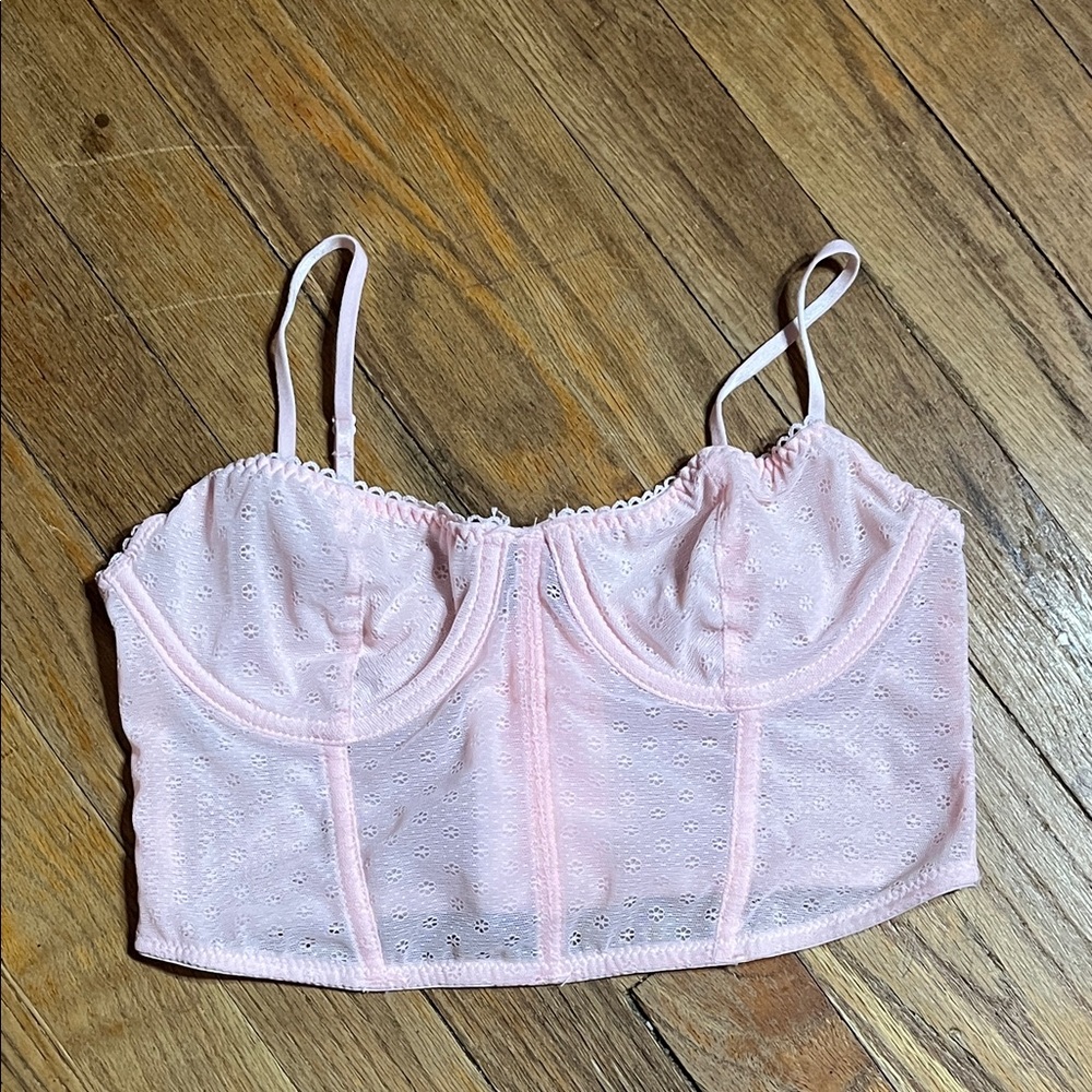 Forever 21 pink corset crop top with line cups